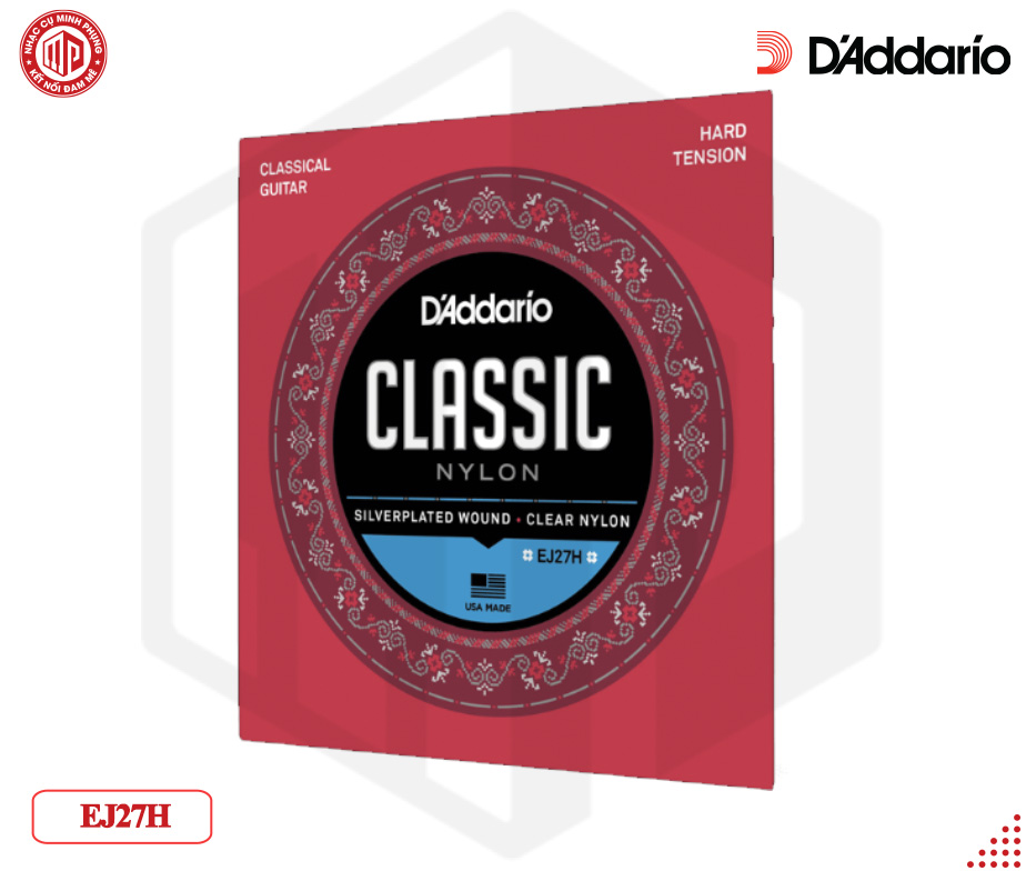 Bộ dây đàn Guitar D'Addario EJ27H Student Nylon Classical Guitar Strings, Hard Tension, Clear/Silverplated Wound — D01-EJ27H - Hàng chính hãng