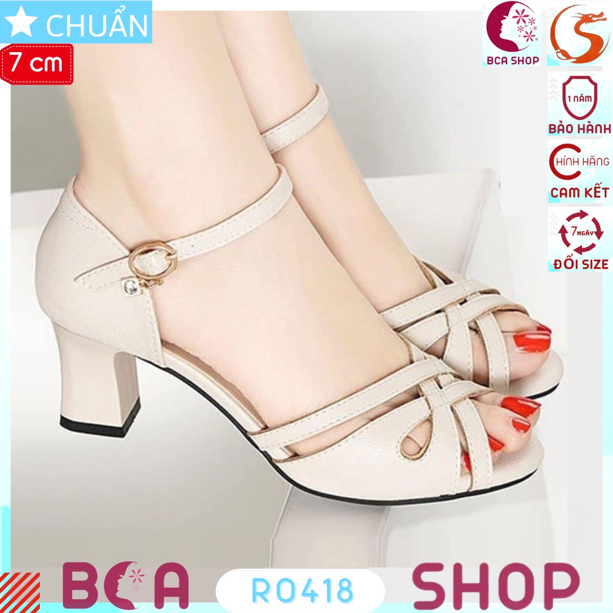 Giày cao gót nữ 7p RO418 ROSATA tại BCASHOP hở mũi, kiểu SANDAL đan từ nhiều sợi nhỏ rất tôn dáng chân - màu kem