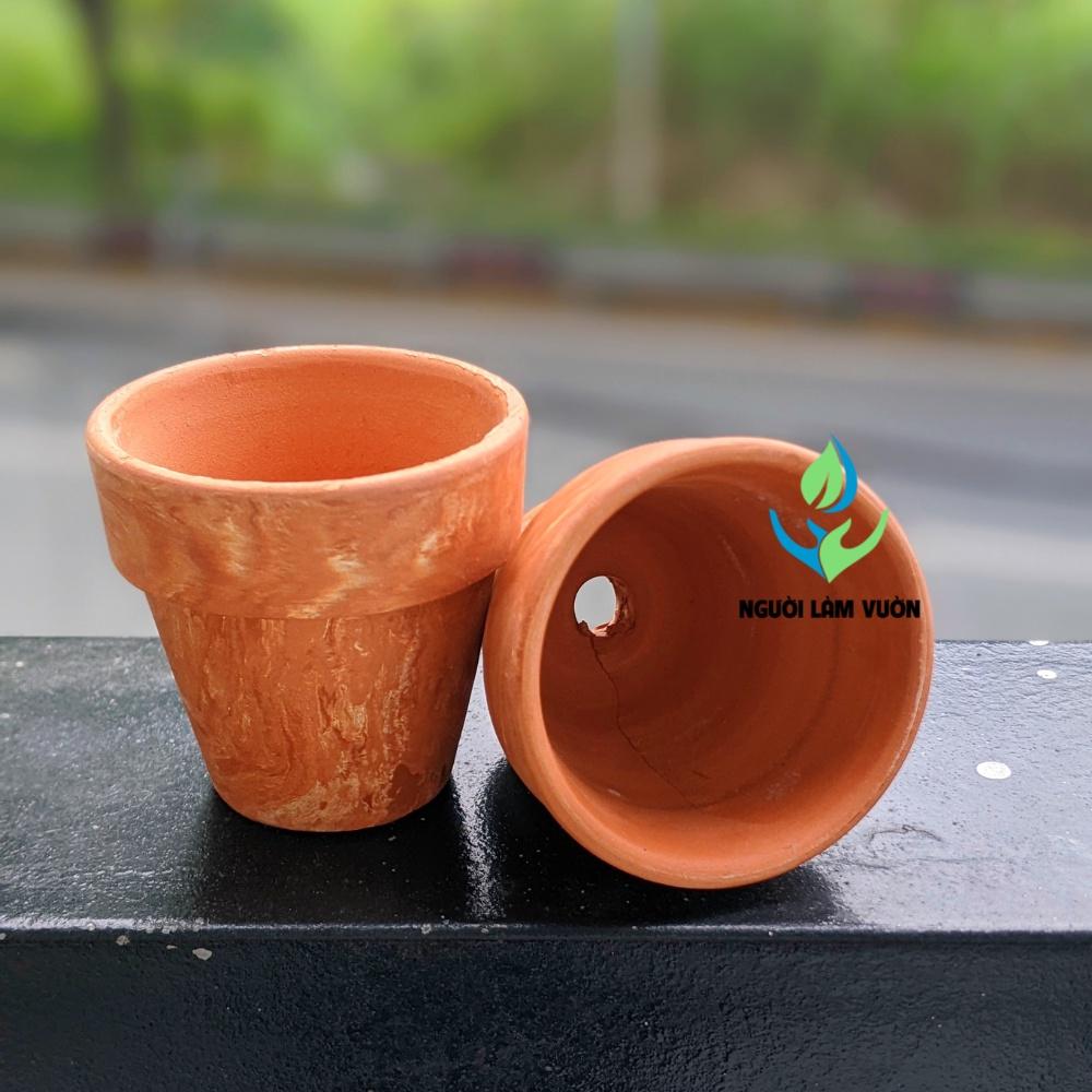 Combo 10 chậu đất nung mini kiểu ly gờ size 5x5cm họa tiết marble thích hợp trồng sen thụ mini, thạch lan, lithops