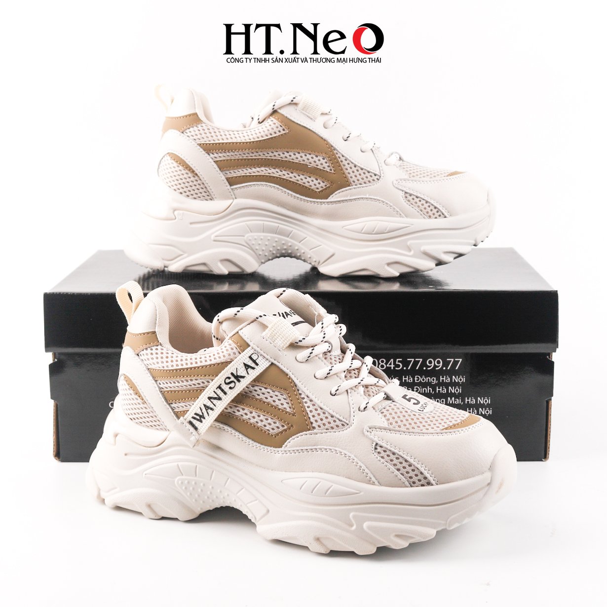 Giày thể thao, giày sneaker nữ đế cao su đúc, đế cao, chất liệu da kết hợp vải lưới, kiểu dáng trẻ trung, đi êm chân, thoải mái TTN19