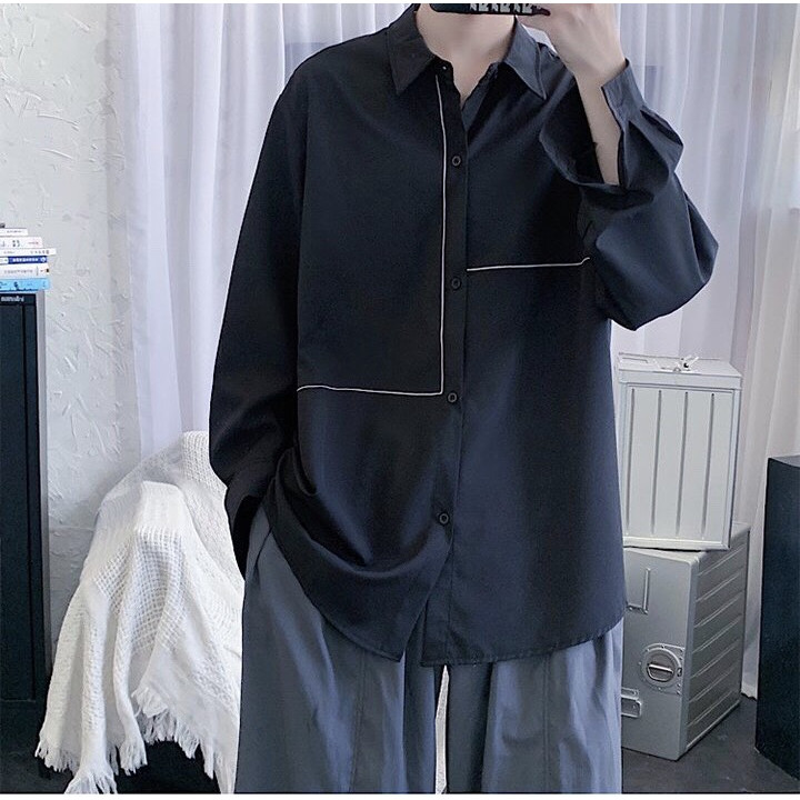 Áo sơ mi unisex form rộng - somi nam nữ sọc số 20