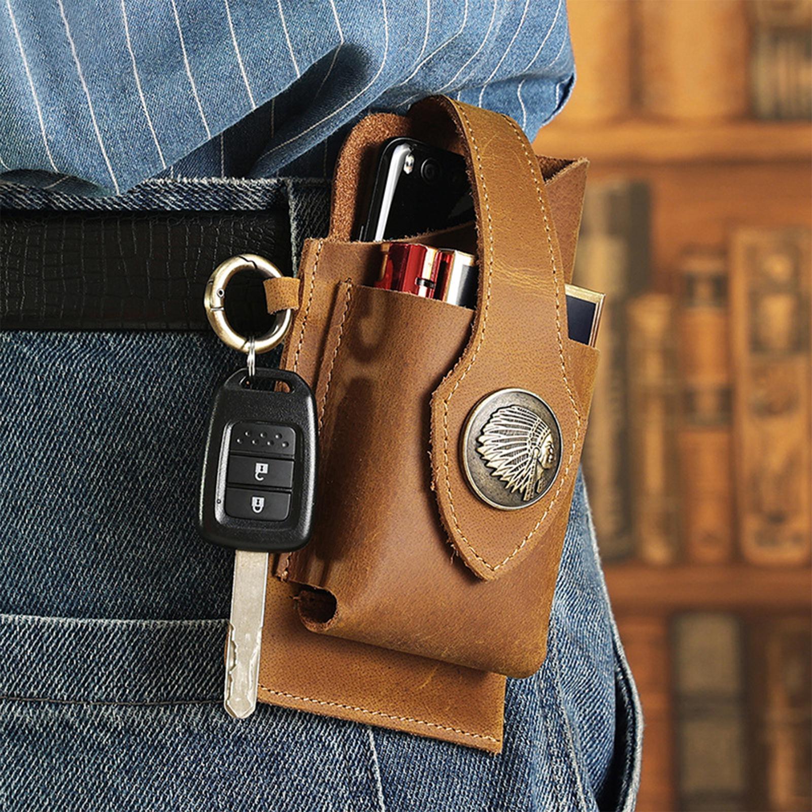 Leather Belt Phone Pouch, Cell Phone Holster, Universal Leather Phone Case with Belt Clip, for Men and Women