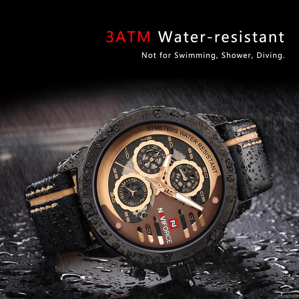 Đồng hồ thời trang nam NAVIFORCE Quartz chống nước 3ATM Đồng hồ da thật phát sáng Đồng hồ đeo tay nam Relogio 