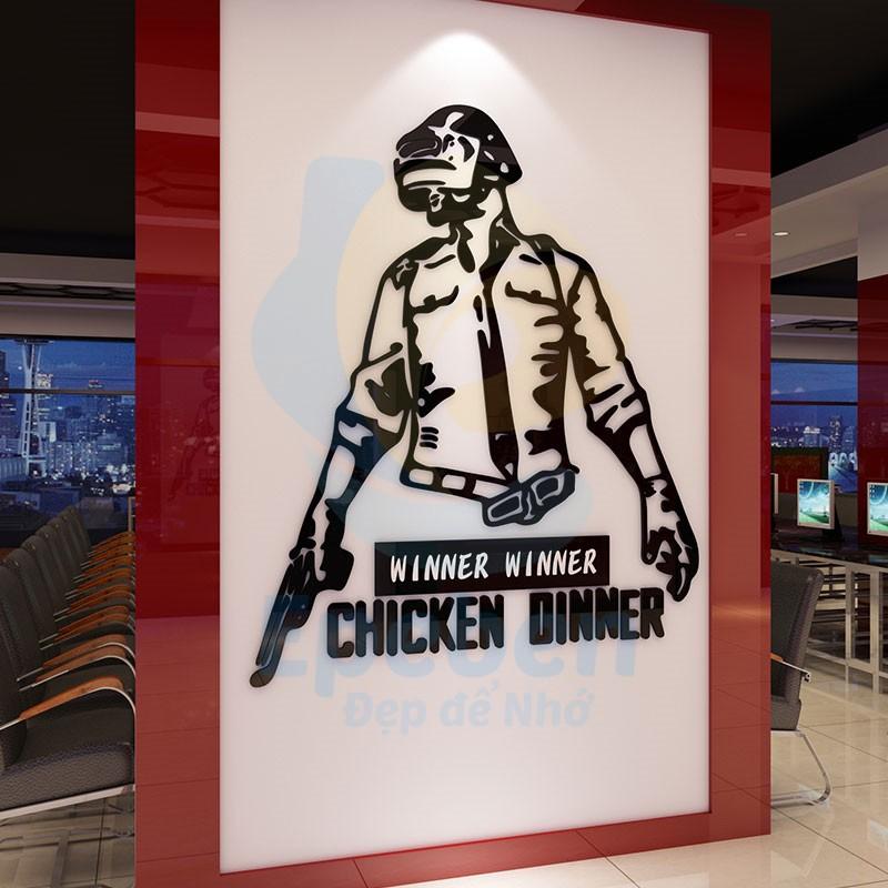 Tranh dán tường mica 3d decor khổ lớn pubg winner dinner chicken dinner trang trí quán game phòng game thủ