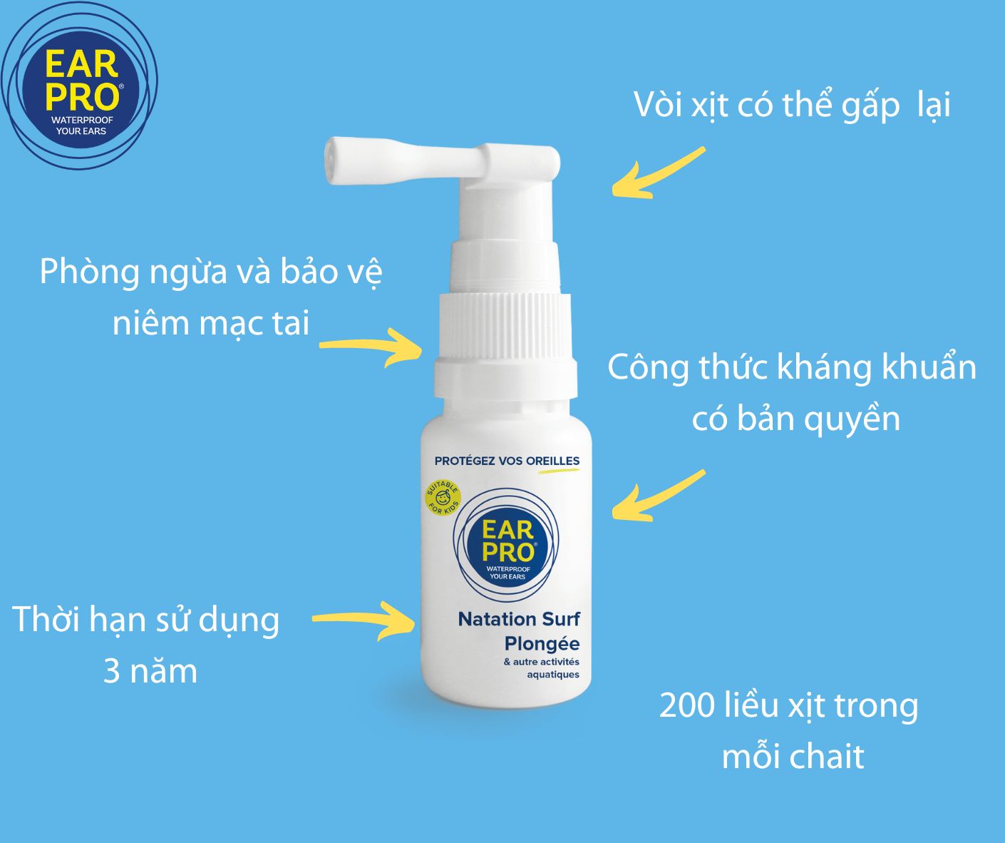 Bình Xịt Chống Thấm Nước cho Tai Earpro Waterproofing Ear Spray 20ml của Ý