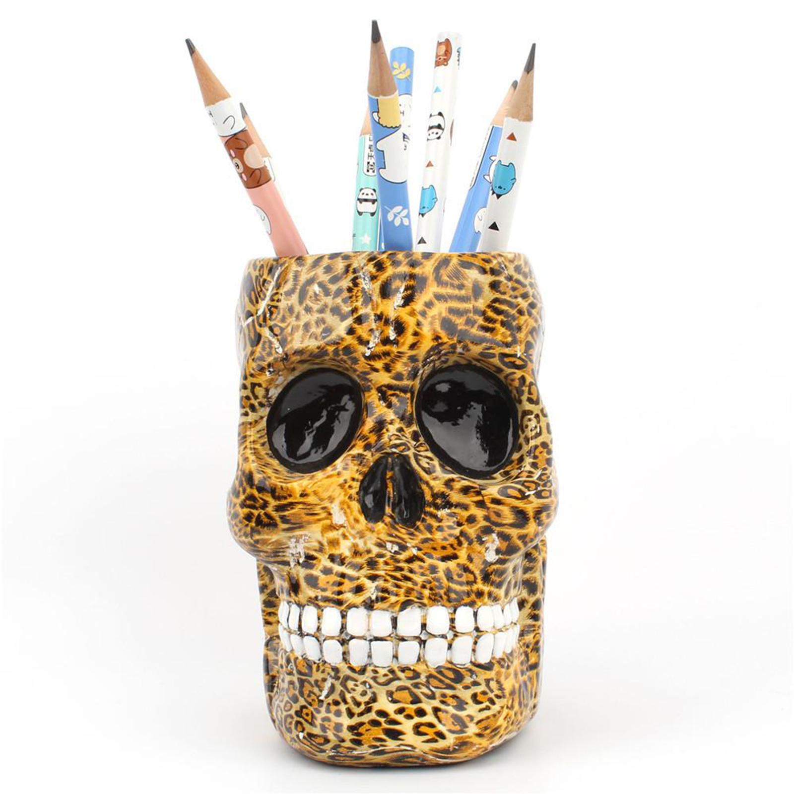 Skull Desk Organizer Pencil Holder Cosmetic Makeup Brushes Display Rack A