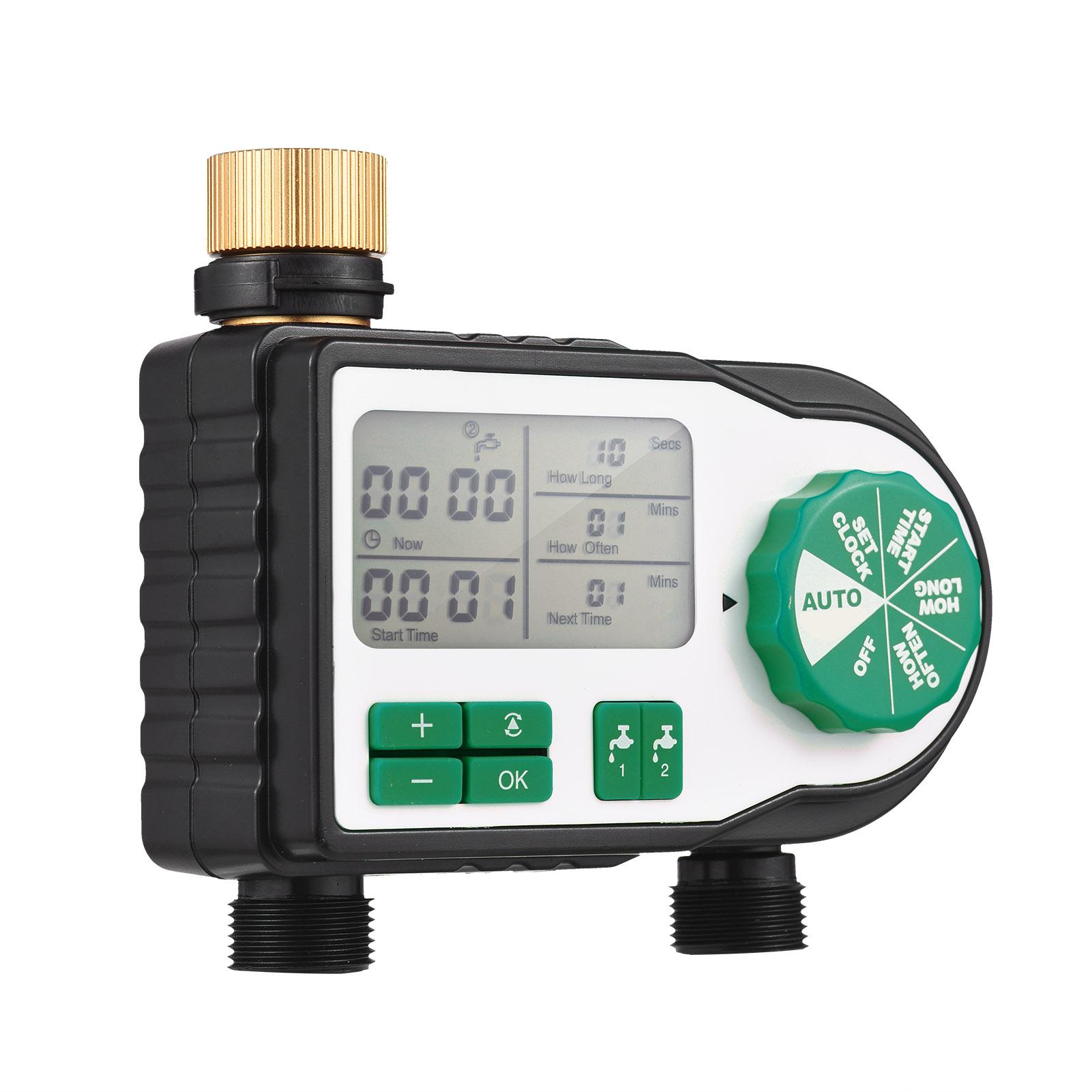Digital Automatic Watering Timer with 2 Hose Connectors Programmed Garden Irrigation Timer Faucet Sprinkler Intelligent Irrigation Controller for Lawn Farmland Courtyard Greenhouse
