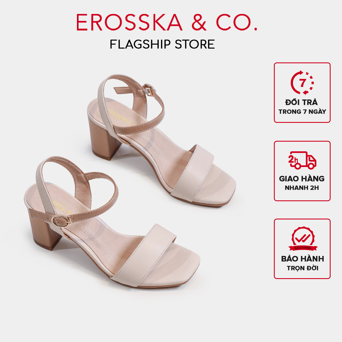 [Form nhỏ tăng 1 size] Erosska - Giày sandal nữ mũi hở phong cách thanh lịch cao 7cm - EB059