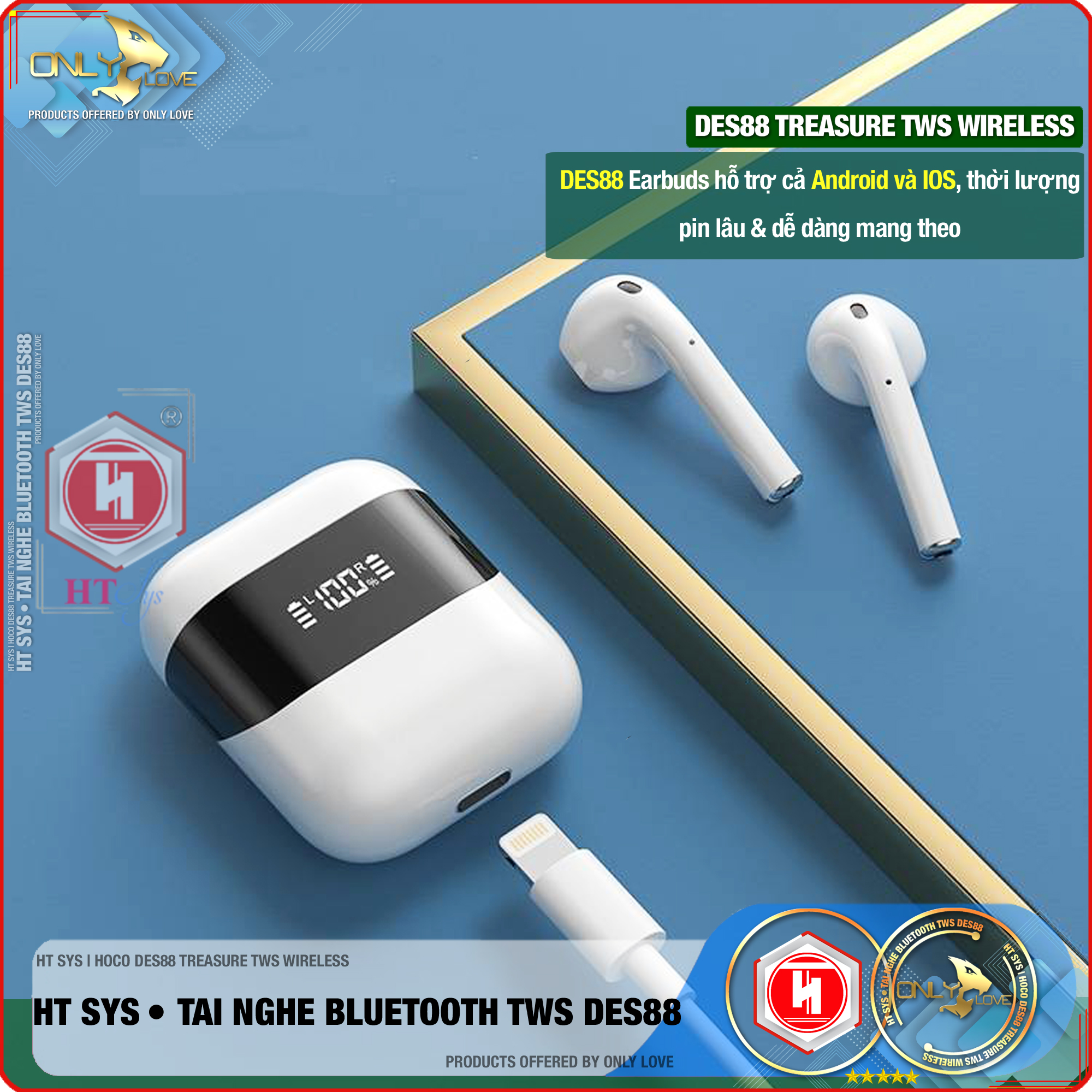 Tai Nghe Bluetooth Nhét Tai Không Dây HT SYS hocoDES88 - Tai Nghe Bluetooth True Wireless V5.0 -Pin Dock Sạc 320mAh - Thời Gian Sử Dụng 4h - Thời Gian Chờ 200h - Hàng Nhập Khẩu