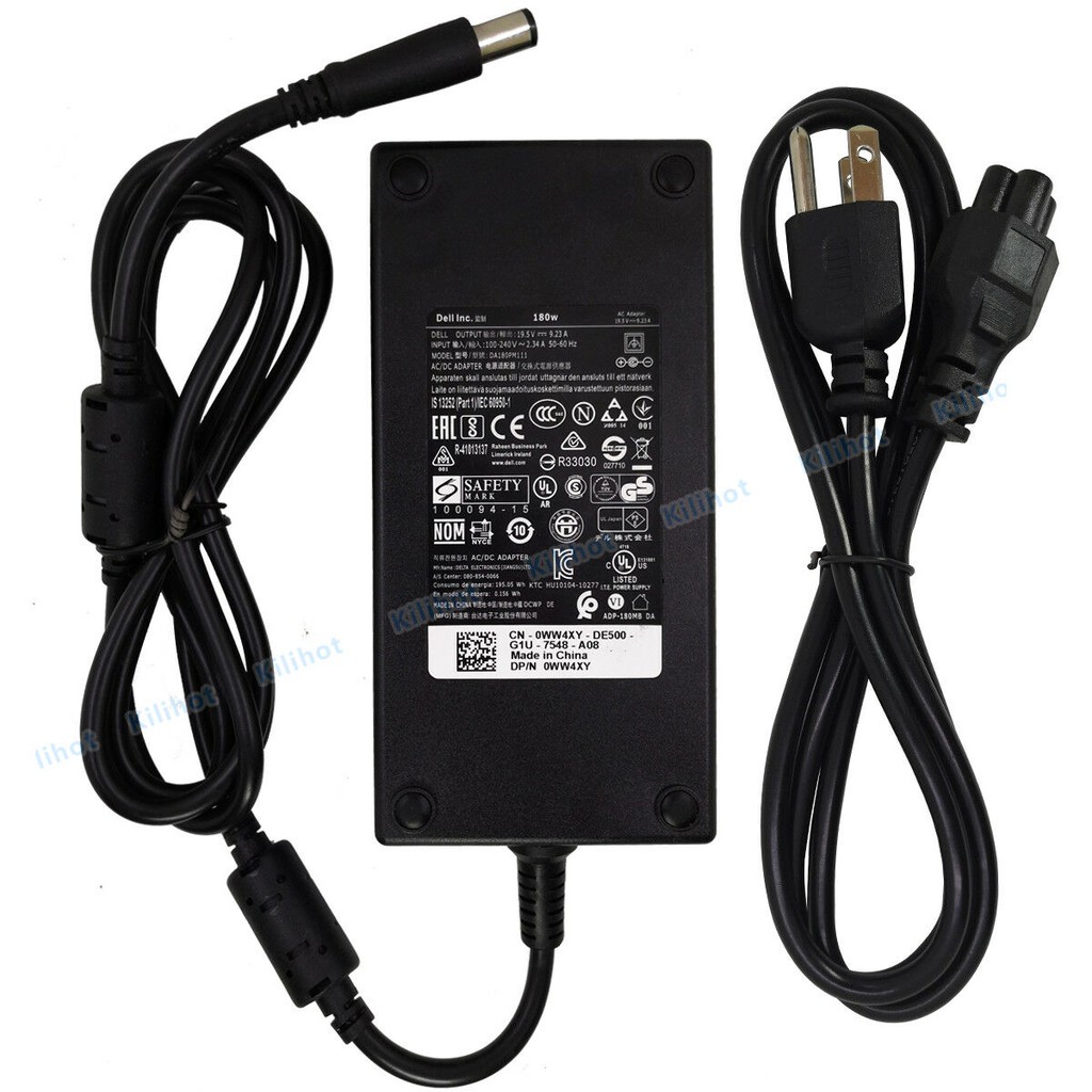 Sạc dành cho Laptop Dell (Các loại) 19.5V 9.23A 180W - Chân kim to 7.4 mm x 5.0 mm - Kèm Dây nguồn - Hàng Nhập Khẩu