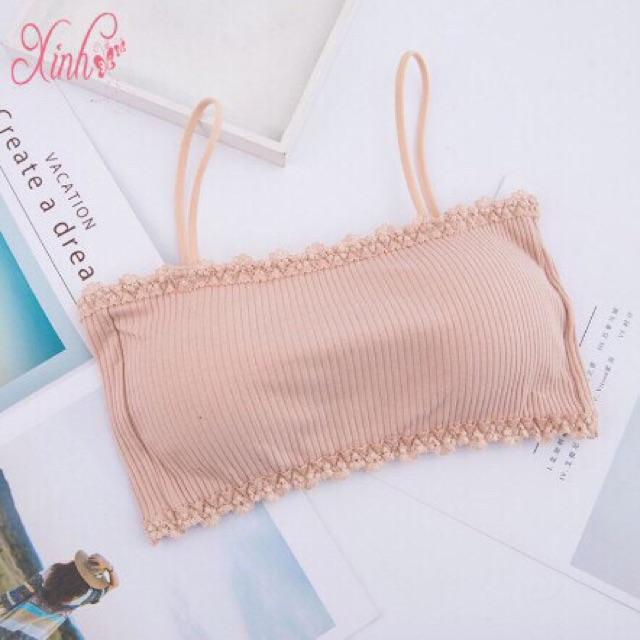 Siêu phẩm Áo bra gân tăm mới cực hot 8832 -áo quây hở khoét lưng - Thun Cotton Tăm viền ren độc đáo