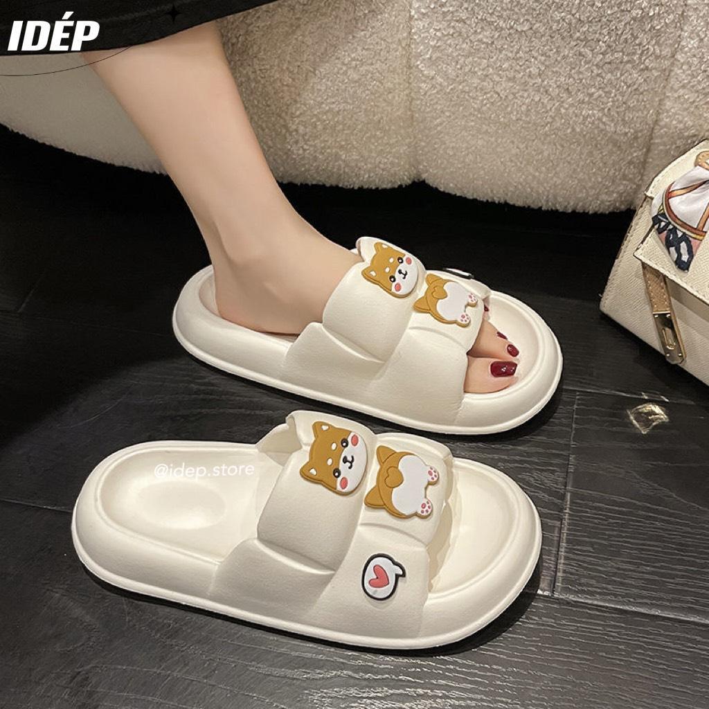 Dép Bánh mì hình vuông Cún Corgi cao 3cm nữ quai ngang chất EVA siêu nhẹ iDÉP- DL267