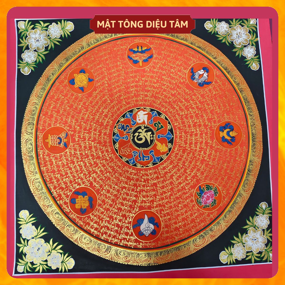Tranh Mandala Lục Tự Chân Ngôn tranh Chú Om Vẽ Tay Thủ Công họa sư Nepal 55cm kim cương thừa [ tranh KHÔNG KHUNG] Mật tông Diệu Tâm