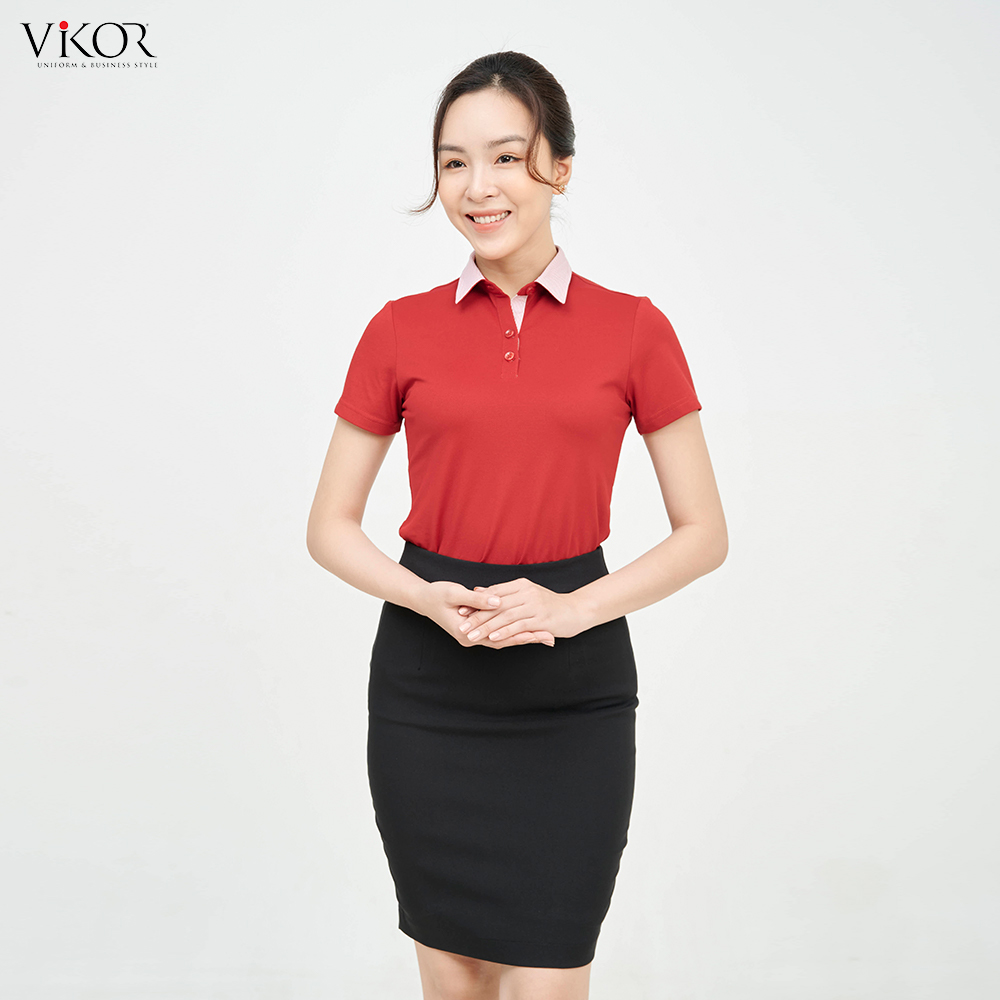 Áo thun POLO nữ cổ sơ mi VIKOR SMW04 đỏ đô vải sợi cafe cao cấp, mềm mại, siêu mát hàng chính hãng