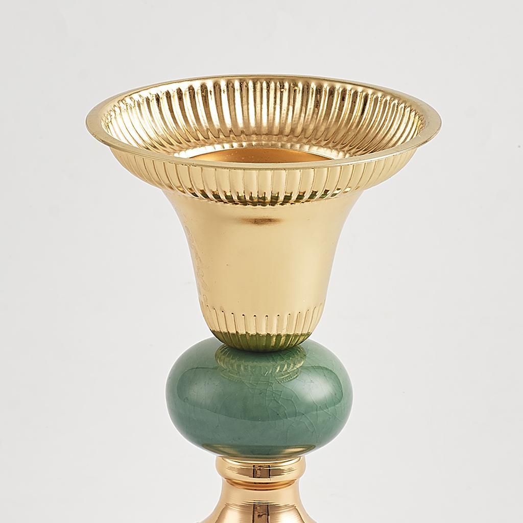 Green Ceramic Metal Candlestick Tea Light Holder Photo Prop Tabletop Decor S