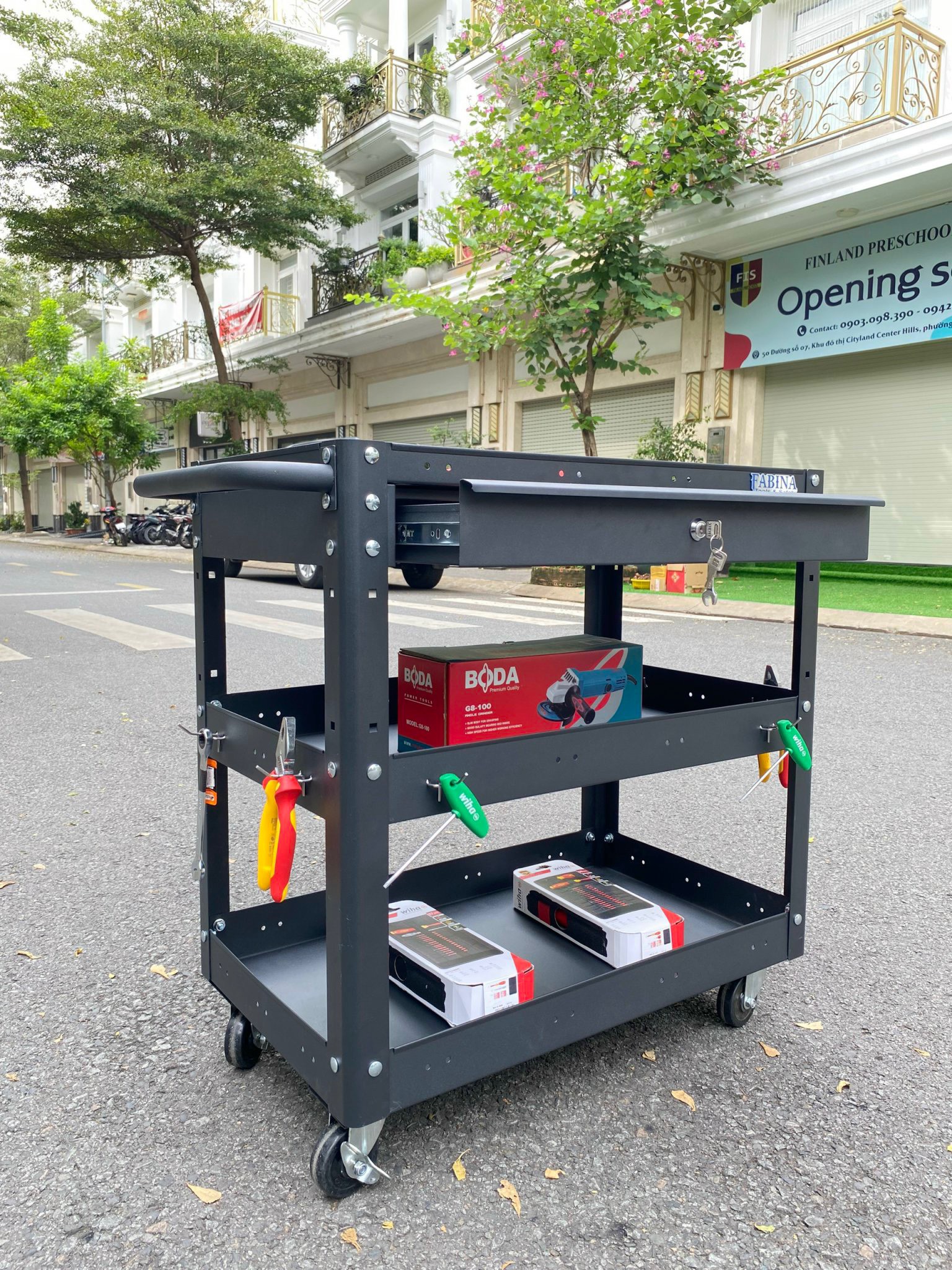 Xe đẩy 3 ngăn 1 hộc kéo màu đen