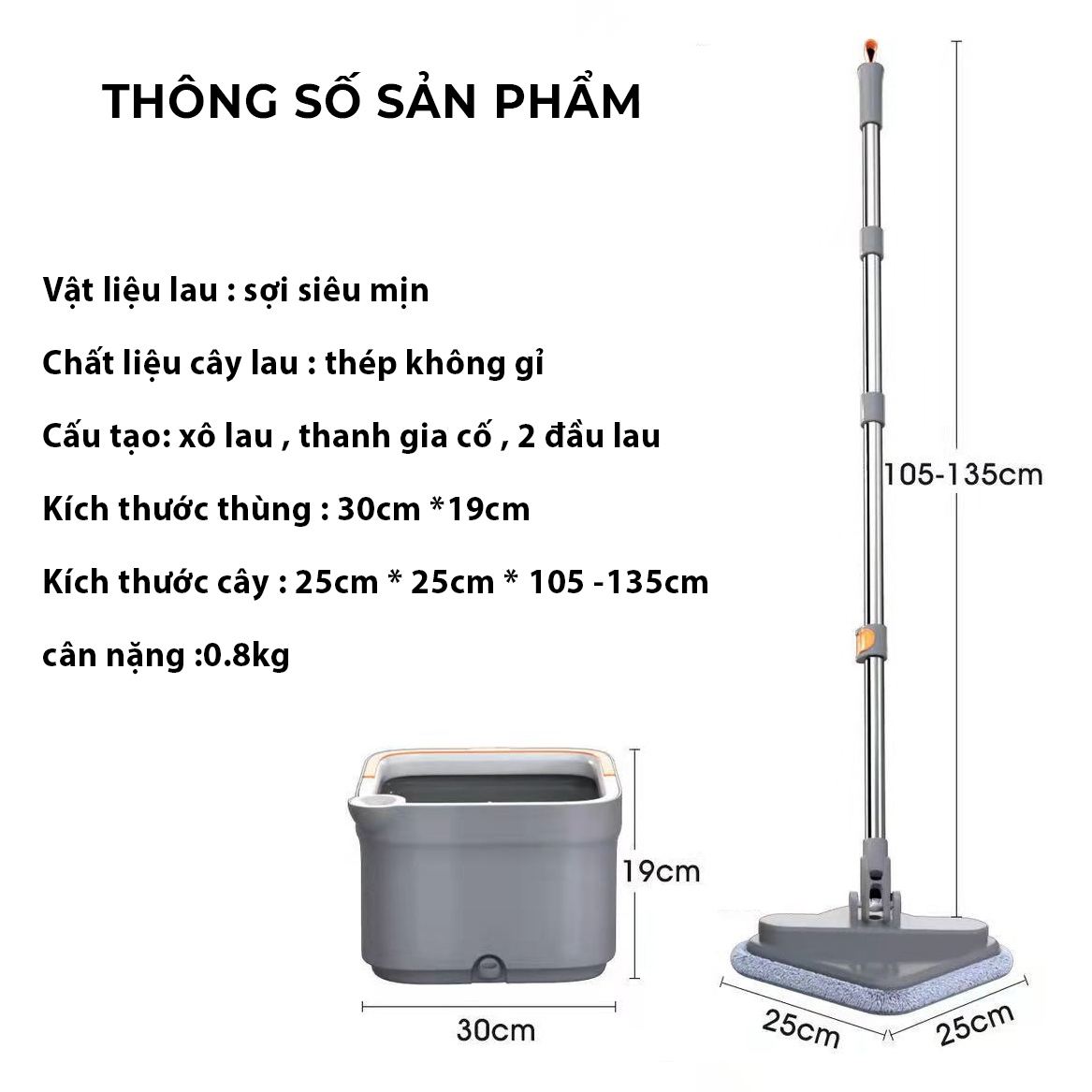 Bộ Cây Lau Nhà 360 Độ Tự Vắt thông minh - K1490