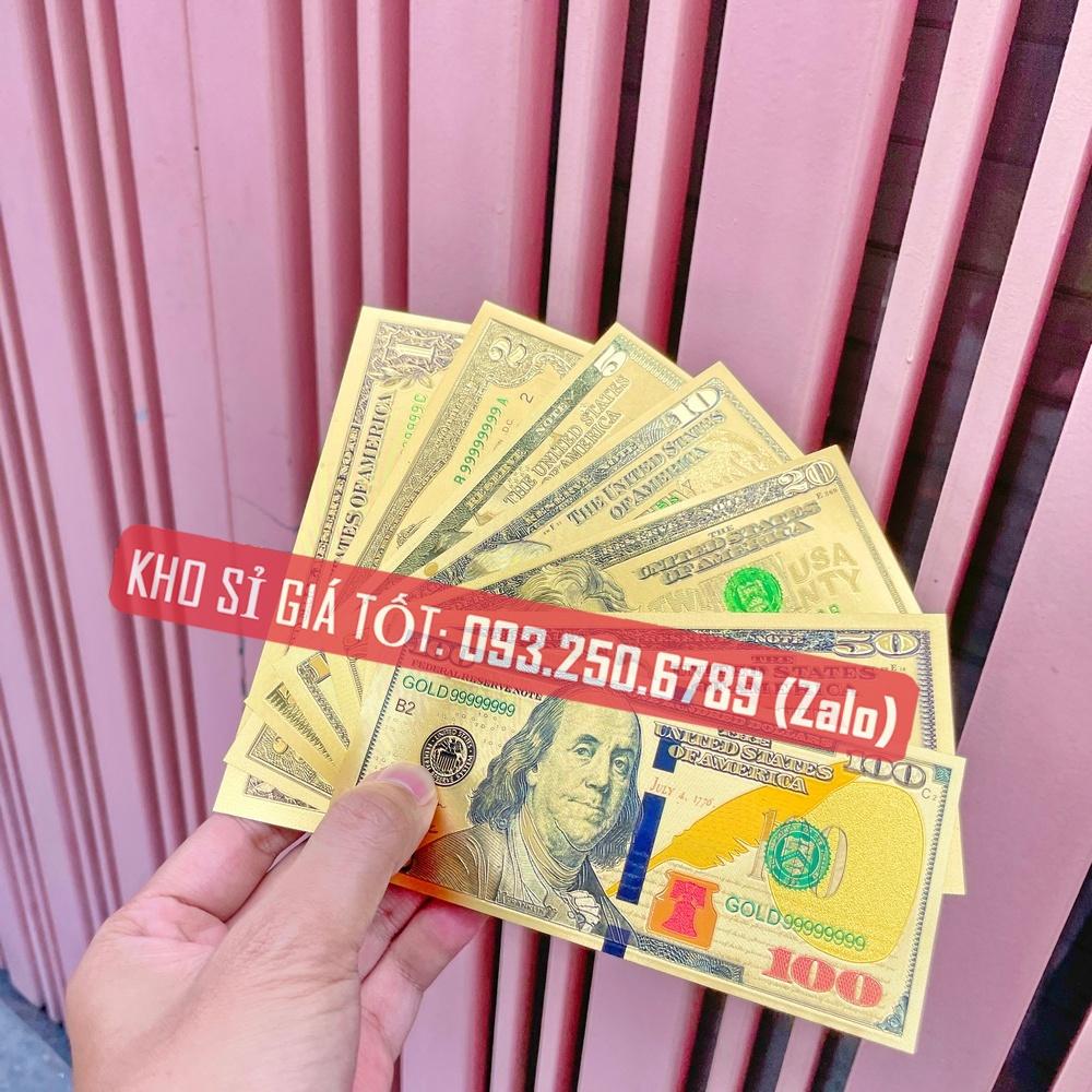 Đủ bộ 7 tờ đô Plastic mạ vàng kỷ niệm may mắn 1-100usd, quà lưu niệm phong thủy, tặng kèm bao lì xì, Lì Xì Tết - NELI