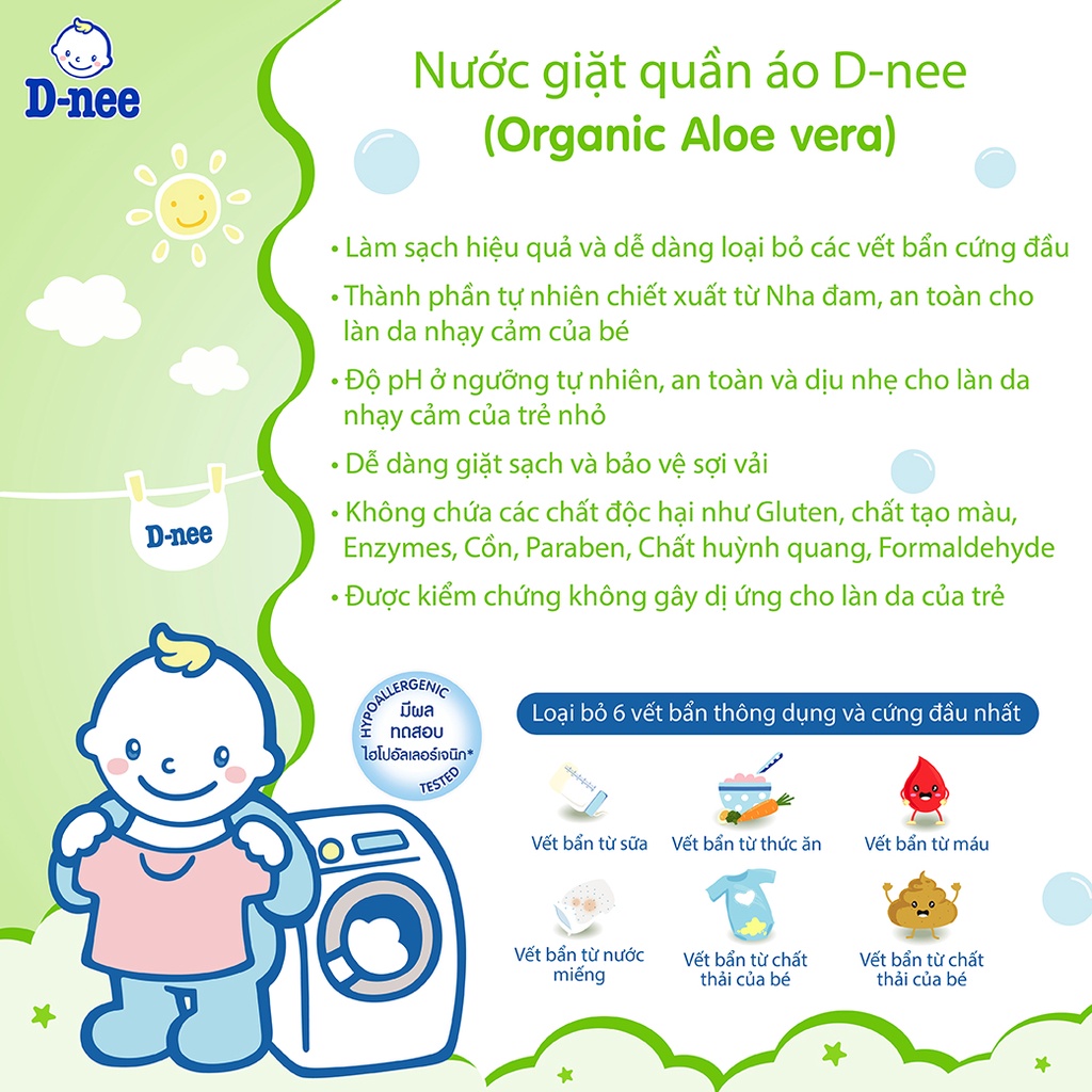 Dung Dịch Giặt Quần Áo Cho Bé D-Nee - Túi 600ml (Xanh Lá)