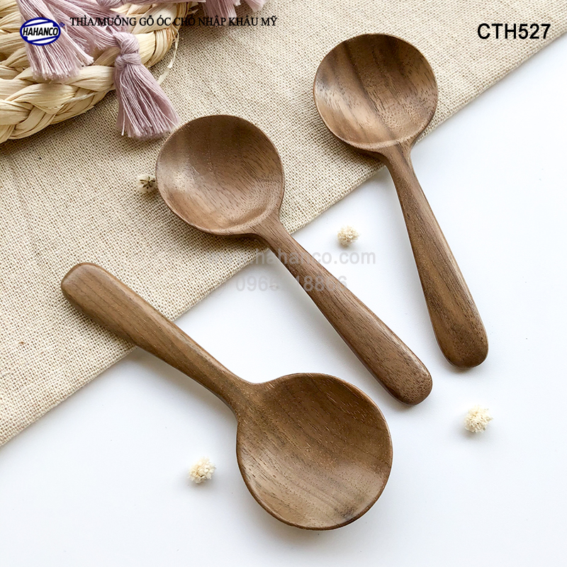 Thìa/Muỗng đầu tròn gỗ Óc Chó (10,5cm) CTH527 - Xúc cafe, gia vị, decor trang trí - An toàn cho sức khỏe