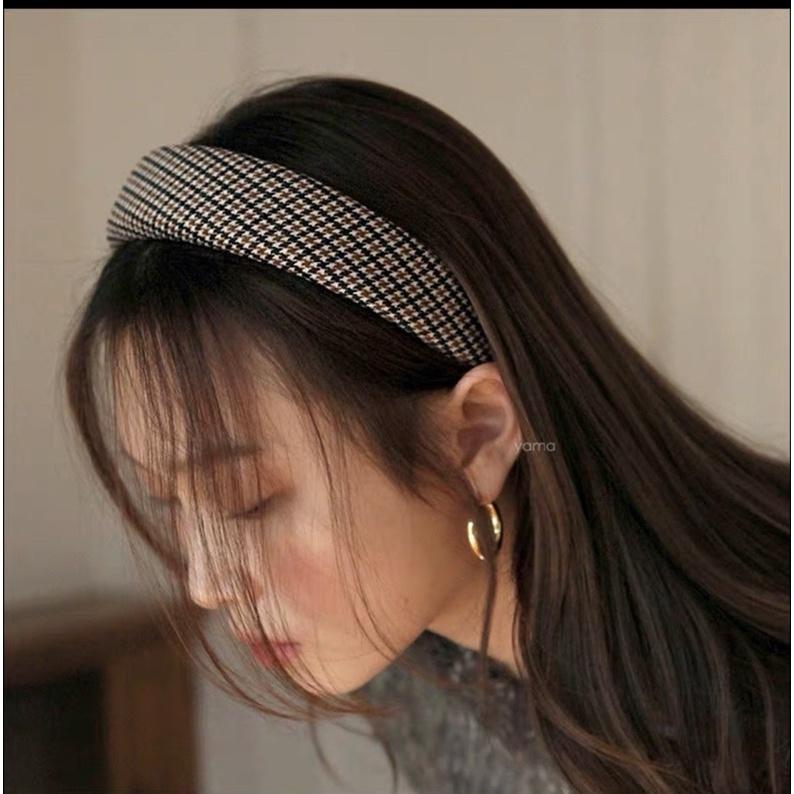 Băng đô bờm tóc nấm kẻ nâu vintage Jesse store