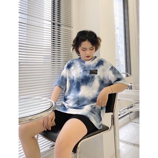 Áo thun CINDER unisex tay lỡ form rộng, áo phông loang màu nam nữ local cổ tròn đẹp oversize ( Tee tiedye xanh