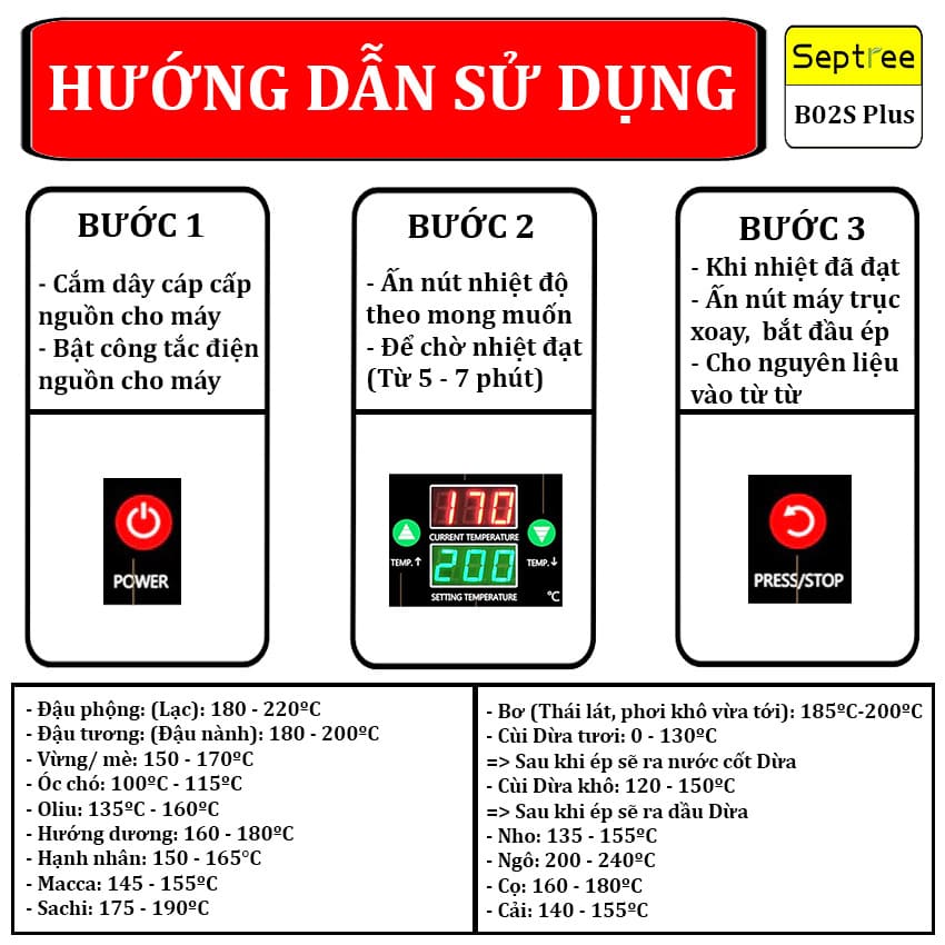 [HÀNG CHÍNH HÃNG] Máy ép dầu thực vật 2 đầu ép kép đa năng dùng cho kinh doanh và gia đình. Thương hiệu Mỹ cao cấp Septree - B02S Plus