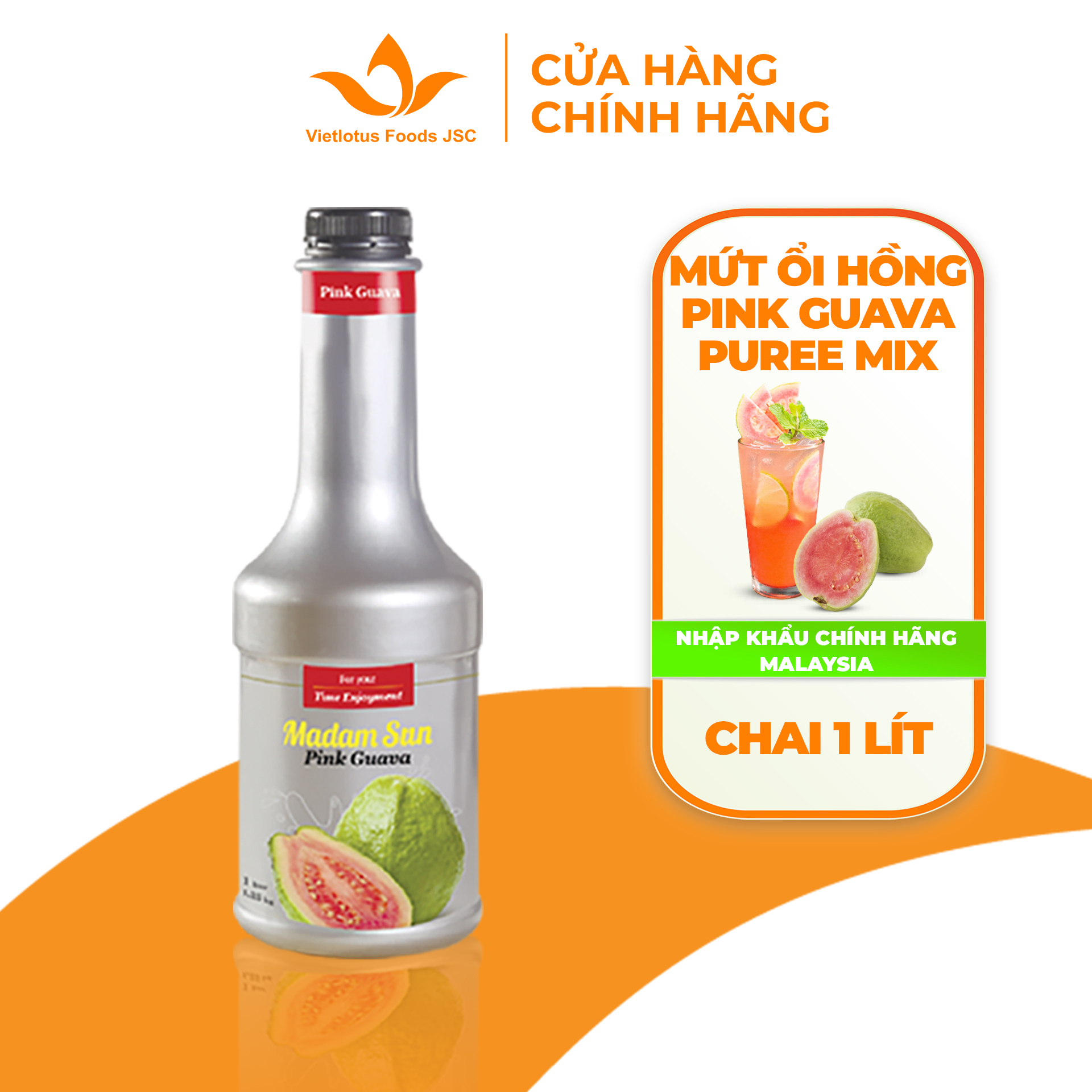 Mứt trái cây pha chế Madamsun vị Ổi Hồng (Pink Guava Puree Mix) chai 1L - Hàng nhập khẩu Malaysia