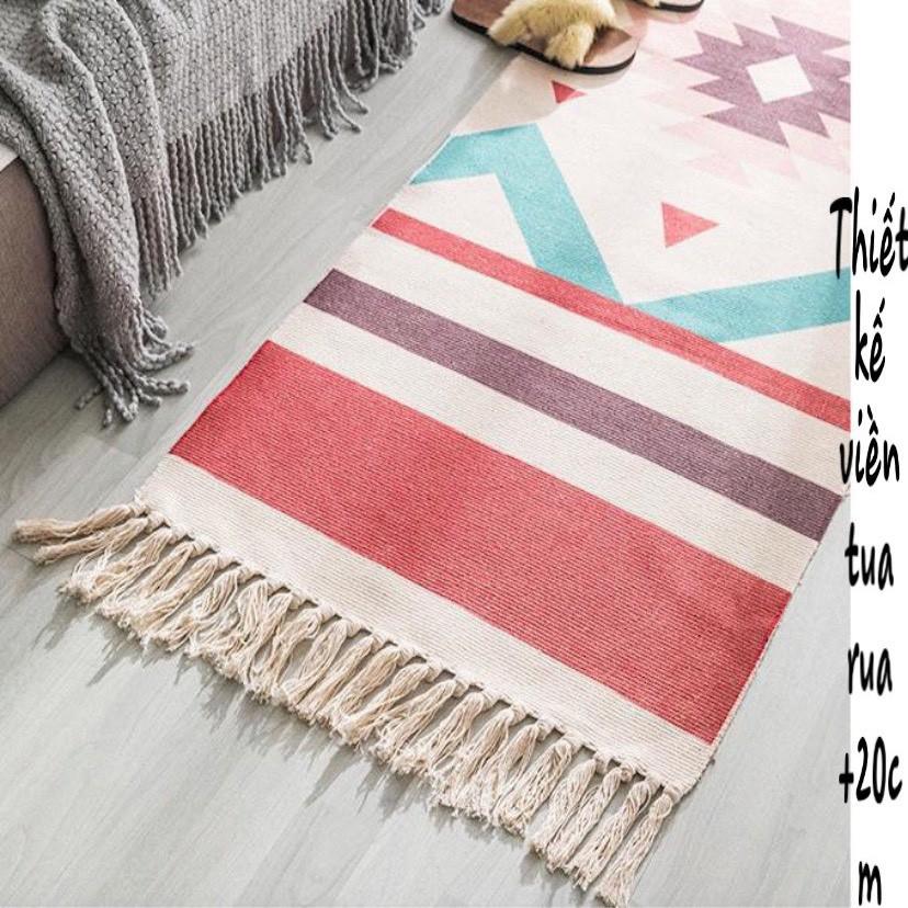 Thảm trải sàn thổ cẩm hoạ tiết 60*130-150-180+20cm viền tua rua