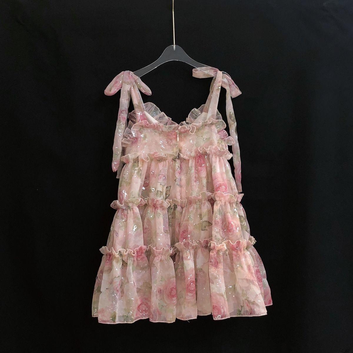 SHUANGYAN 2023 Mùa hè khí chất Pháp dây đeo hoa nhỏ nữ bảo ngọt ngào nghỉ mát gió hoa hồng nhẹ xa hoa công chúa váy