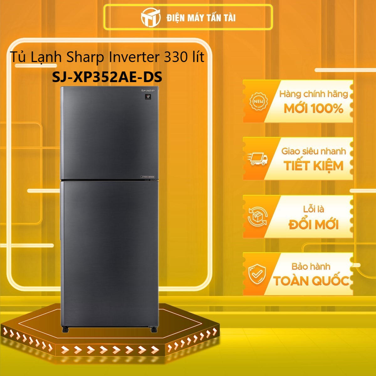 Tủ lạnh Sharp 330L SJ-XP352AE-DS Inverter - Hàng chính hãng (Chỉ giao HCM)
