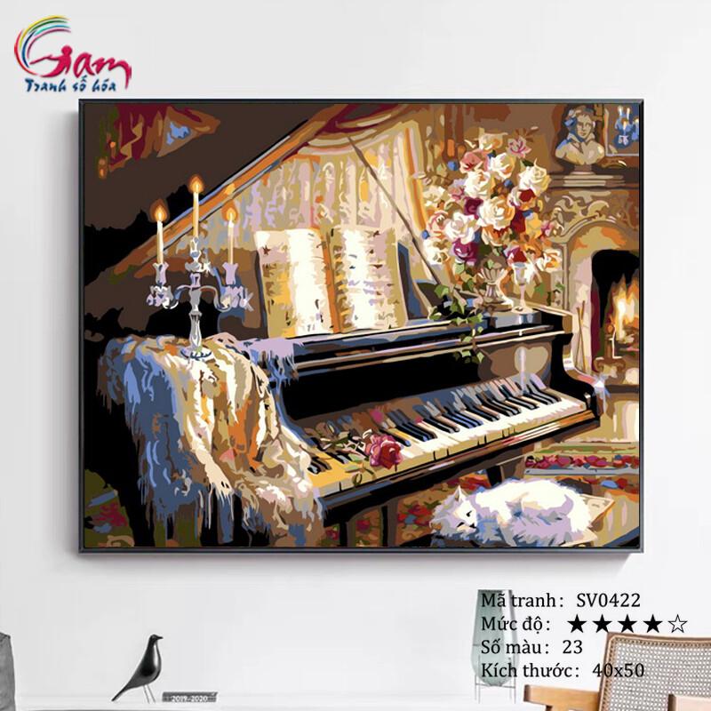 Tranh sơn dầu tự tô số hoá Đàn dương cầm Piano mã SV0422