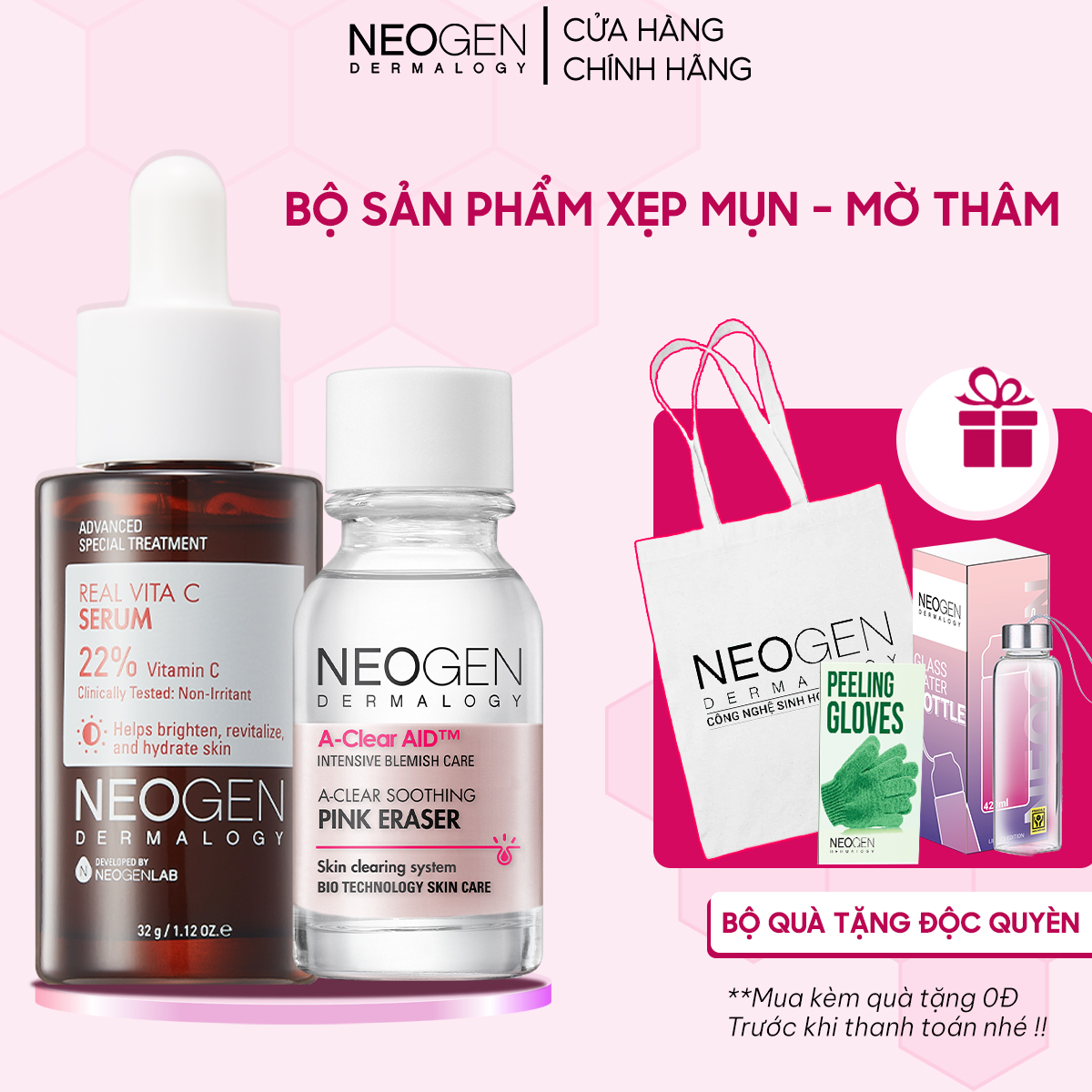 Bộ Sản Phẩm Chấm Mụn &amp; Serum Vitamin C 22% Xẹp Mụn Xoá Thâm Neogen Dermalogy