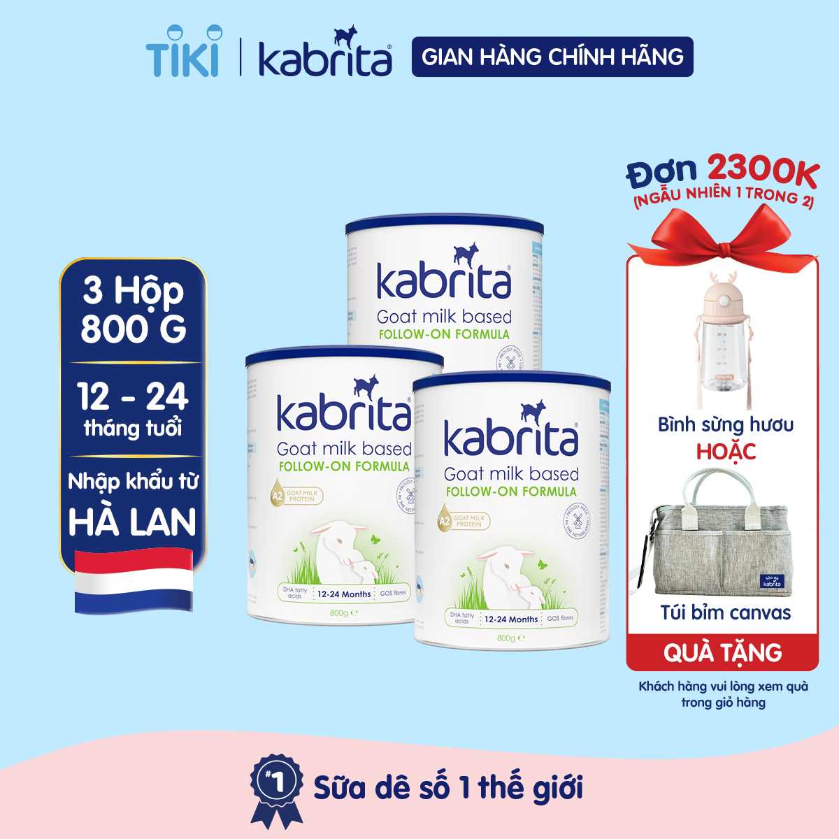 Combo 3 lon Sữa dê Kabrita số 2 cho trẻ từ 12- 24 tháng - Lon 800g