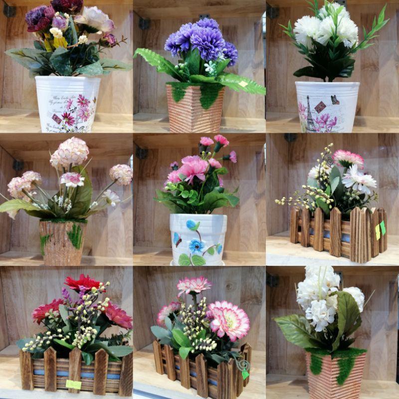 CHẬU HOA ĐỂ BÀN TRANG TRÍ, HOA LỤA