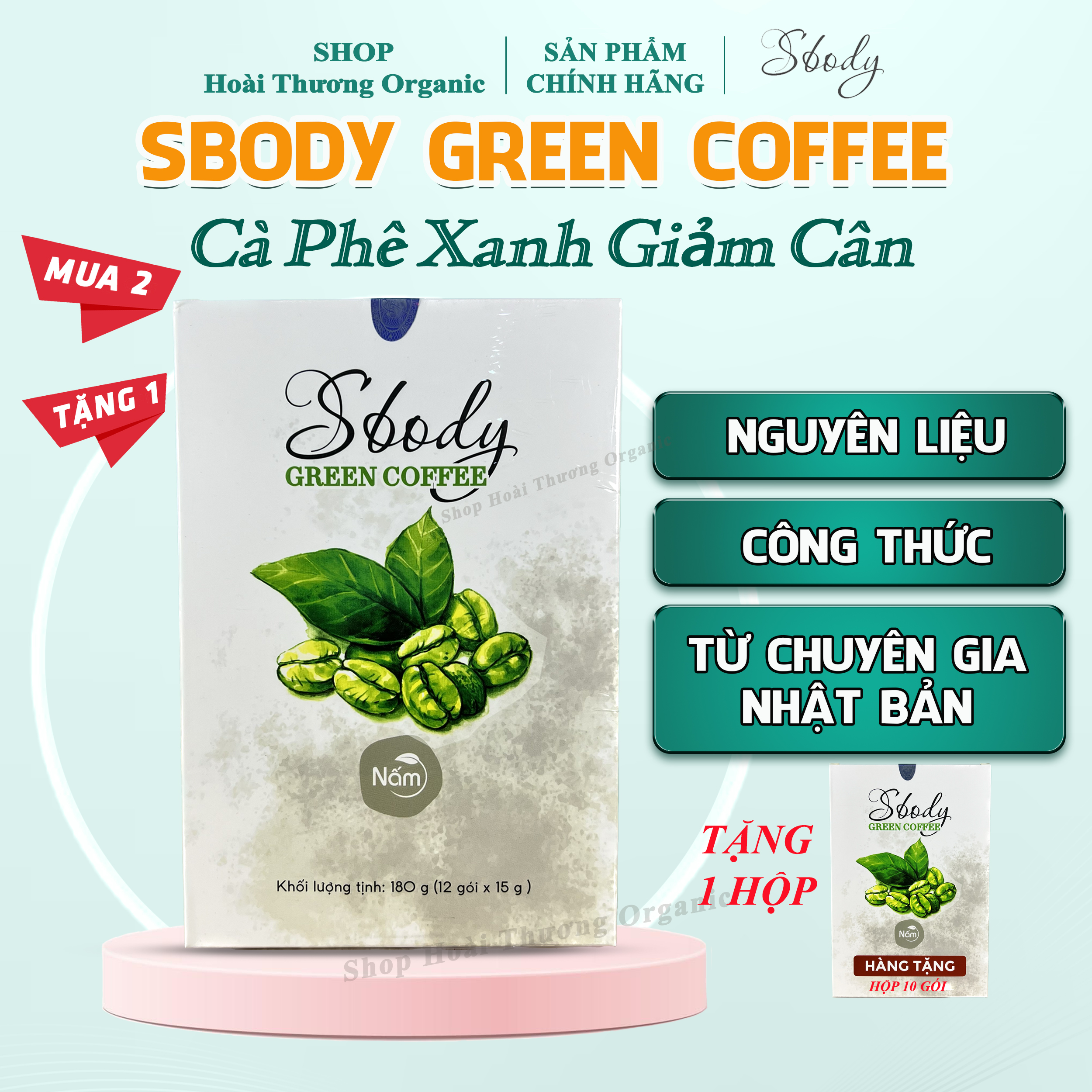 (2 Hộp) Nấm Hỗ trợ Giảm Cân Sbody Green Coffee - Tinh chất cà phê xanh không gây hại cho Sức Khoẻ - Hộp 12 gói / 180G