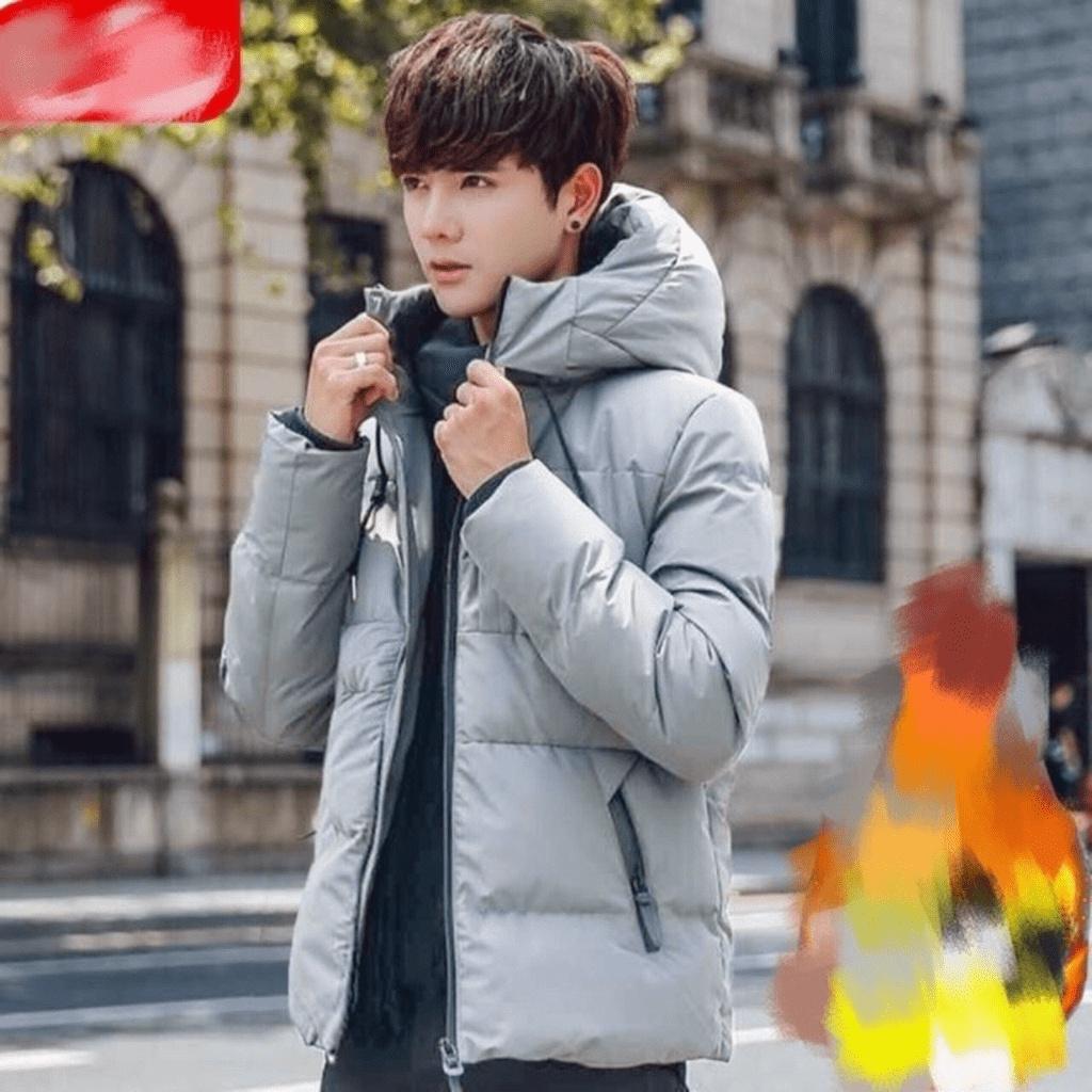 Áo khoác phao nam có nón logo thêu