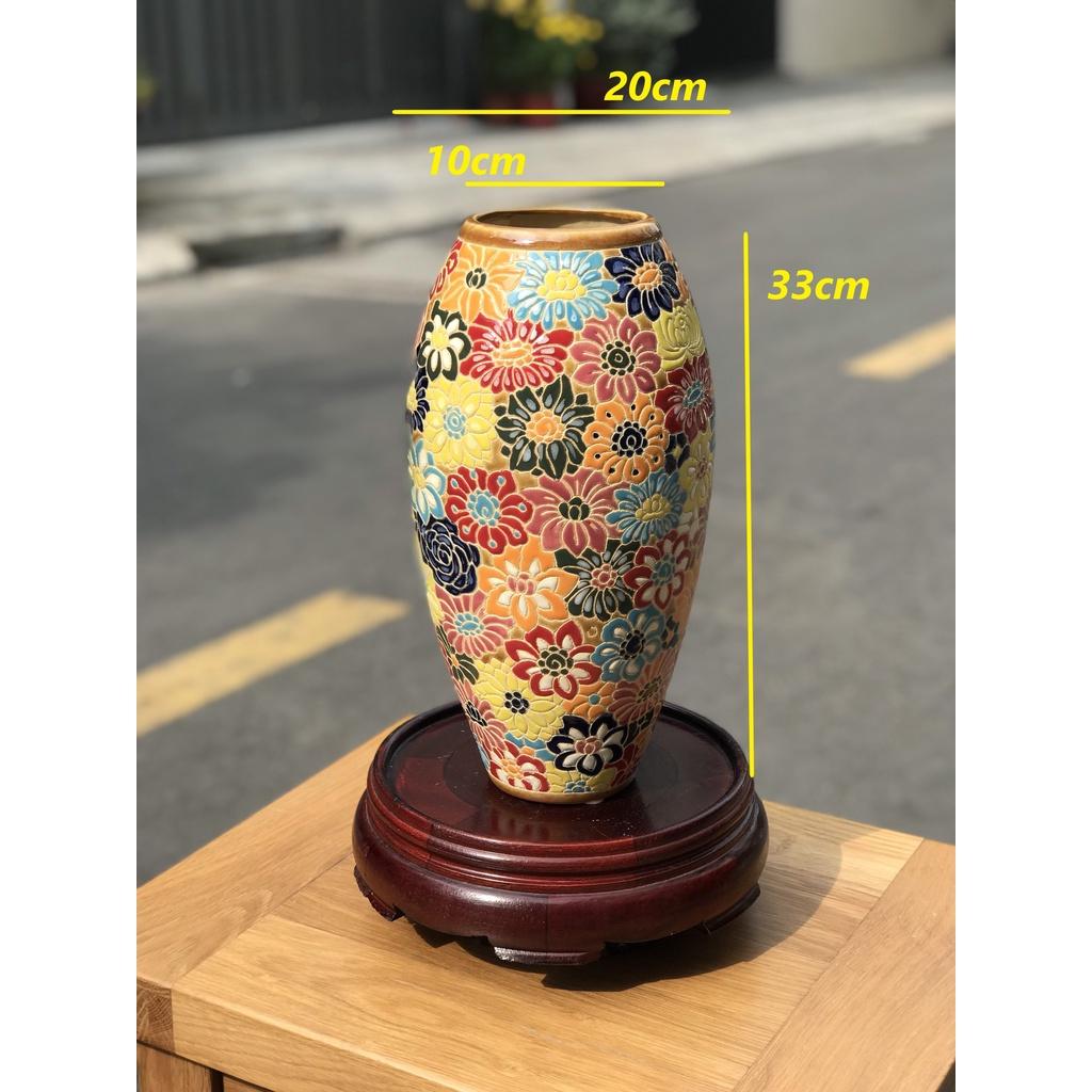 BÌNH HOA GỐM SỨ THỦ CÔNG NAM BỘ CHIM ĐÀO BÁCH HOA