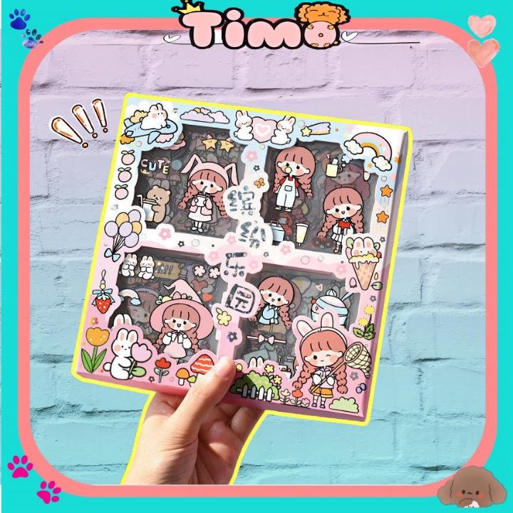 Set 100 sticker cute trang trí sổ tay cô gái 7,5cm x 7,5cm PET chống nước ST32