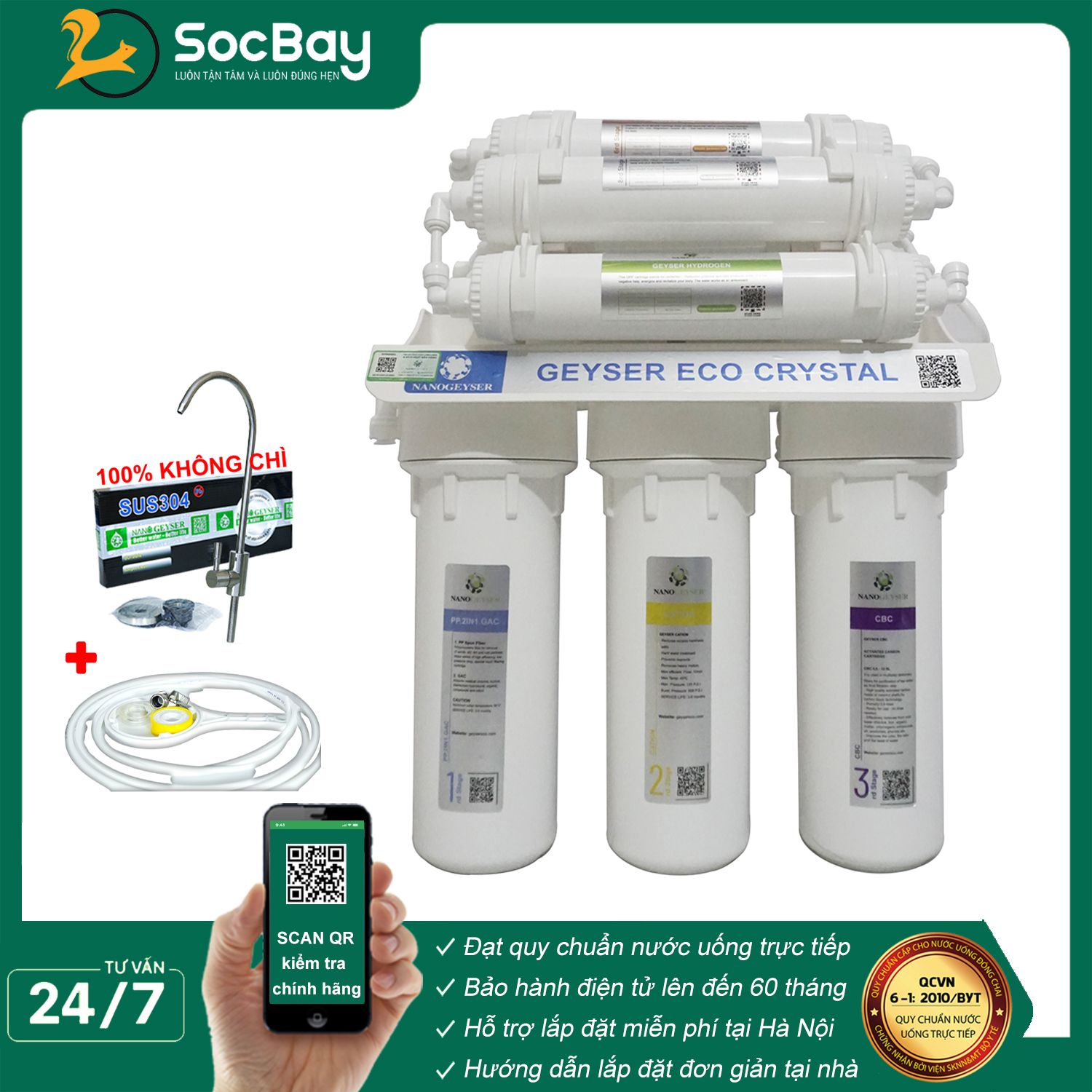 Máy lọc nước Nano Geyser ECO CRYSTAL 8 cấp công nghệ lọc UF - Hàng Chính Hãng