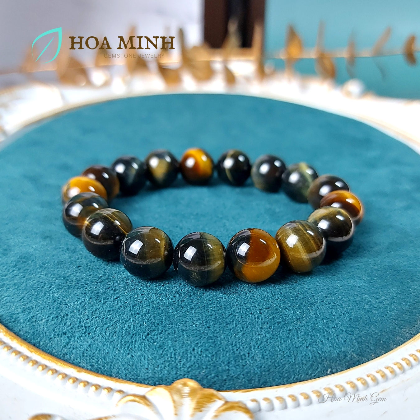 Vòng tay chuỗi đá Mắt Hổ Chim Ưng size hạt 12 li loại 5A bóng đẹp không kén mệnh