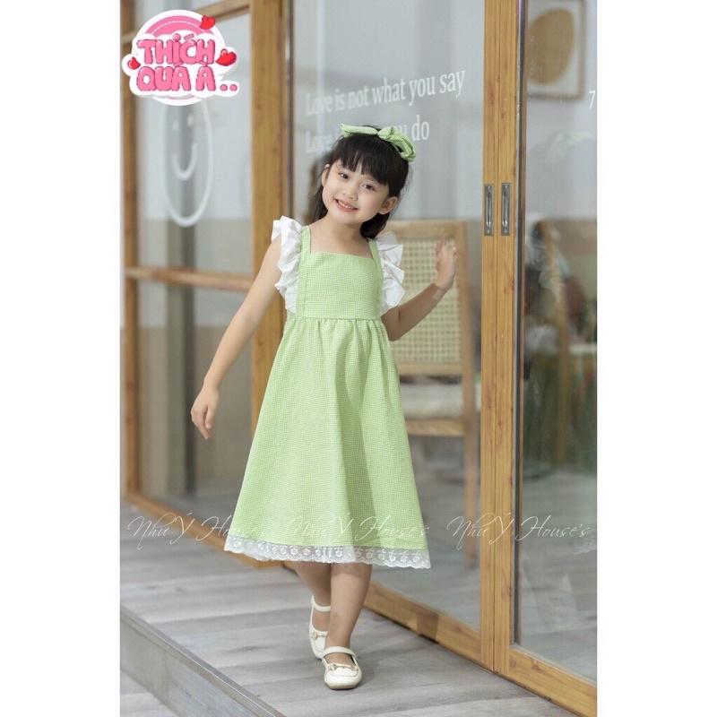 Váy trẻ em ̣̆ LINA KIDS- Váy THIẾT KẾ CHO BÉ GÁI- VÁY CARO XANH NGỌC