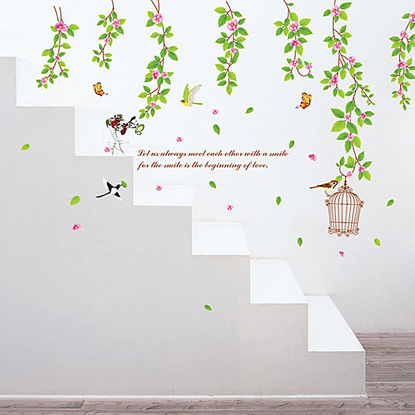 Decal Dán Tường Giàn Lá Cây Và Lồng Chim DCX052