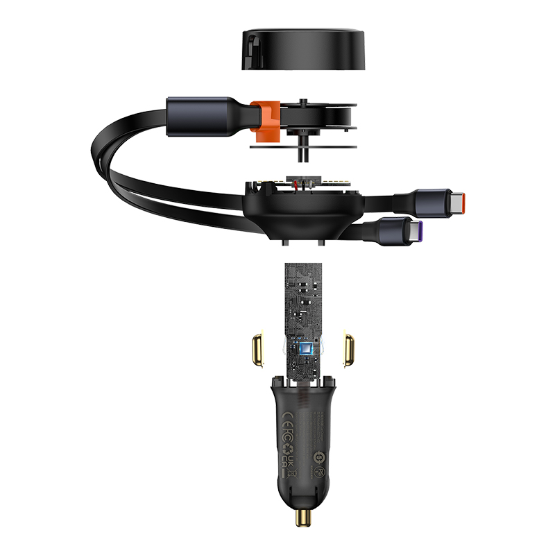 Tẩu sạc ô tô kèm dây Baseus Enjoyment Retractable 2-in-1 Car Charger C+C 33W ( CCTX-CC)- Hàng chính hãng