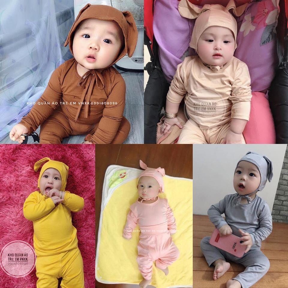 Bộ dài tay kèm nón tai thỏ cho bé Minky Mom đồ bộ thu đồng mũ tai thỏ cho bé minky xìn xò giá gốc tân xưởng