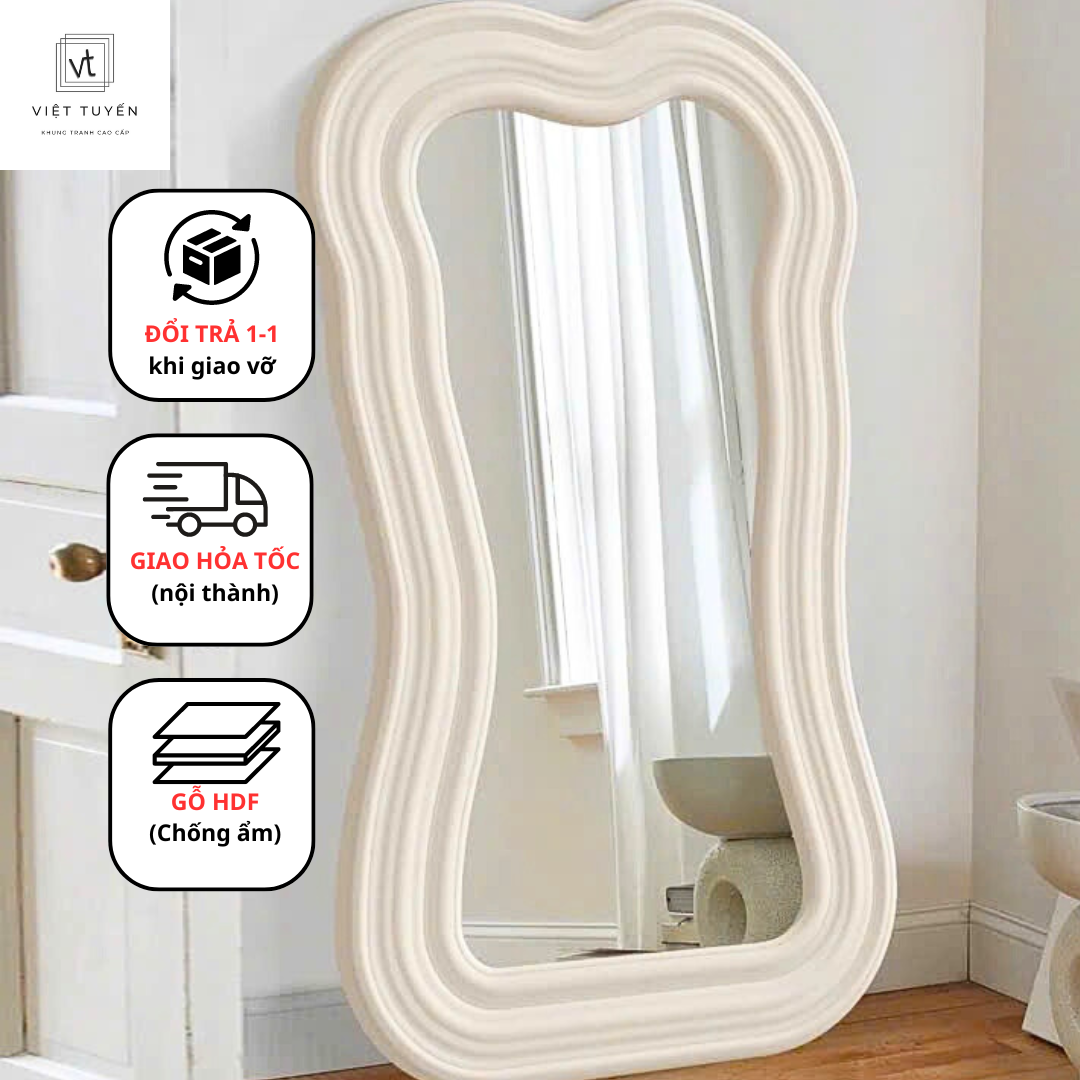 Gương toàn thân lượn sóng HDF Việt Tuyến - Kích thước 60x160cm - Trang trí phòng ngủ, phòng khách