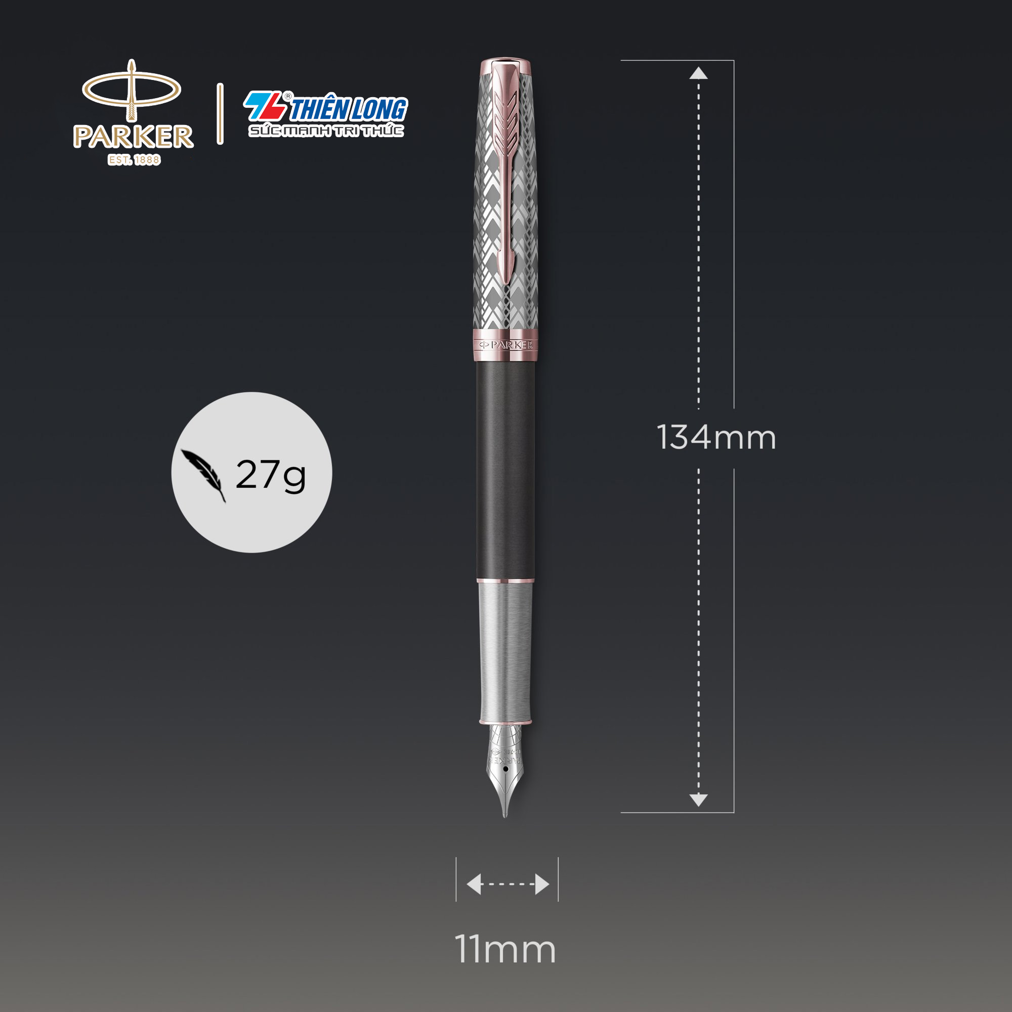 Bút máy cao cấp Parker SON Metal Grey PGT18k GB-2119788 - Mạ vàng 18K