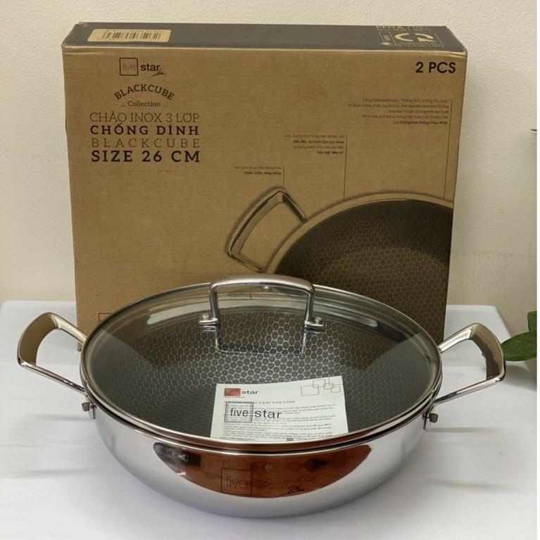 Chảo tổ ong chống dính 2 quai 3 lớp đáy liền inox 304 FiveStar 24cm / 26cm /28cm , tặng 1 sạn inox