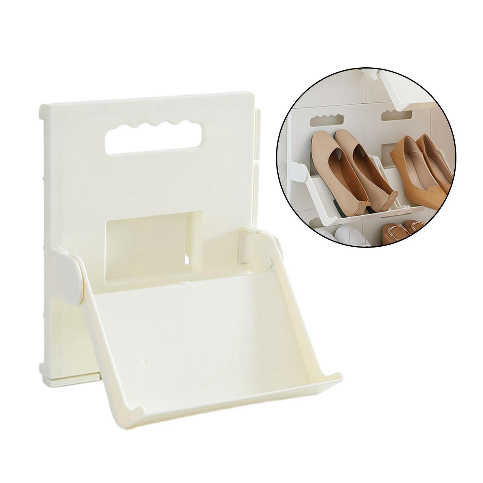 Shoe Storage Rack Shoe Organizer Wall Mount, Stackable Hanger Punch Free Narrow Shoe Shelf Folding Shoe Rack for Garage Door Bathroom Hallway