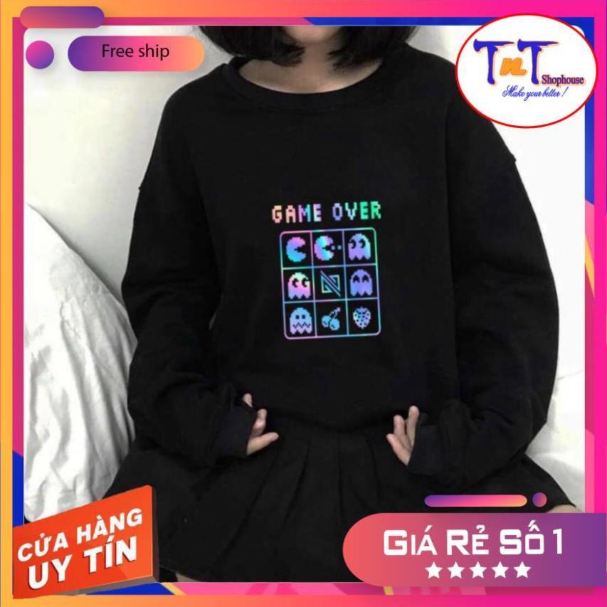 AS22 Áo Sweater Game Over Phản Quang, Aó Nỉ Dài Tay Nam Nữ Cá Tính thời trang sinh viên học sinh